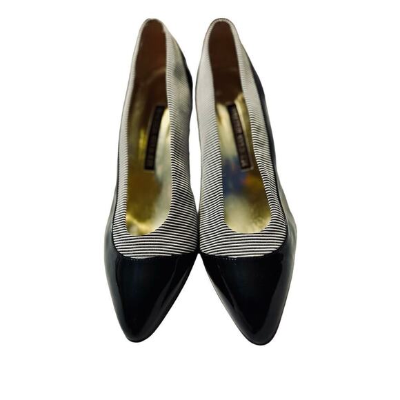 VTG Walter Steiger striped fabric & patent leather pumps made in Italy- Size 8B - Picture 1 of 9